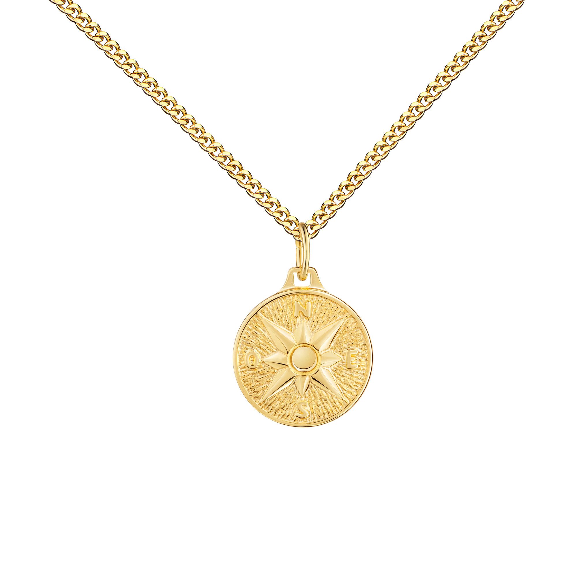 JEVELION Kette mit Anhänger 585 Gold Kompass Wegweiser Glücksbringer - Made in Germany (Goldanhänger, für Damen und Mädchen), Mit Kette vergoldet- Länge wählbar 36 - 70 cm oder ohne Kette.