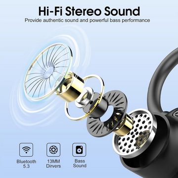 Poounur Kabellos Bluetooth 5.3, 50Std Ultraleicht Earbuds mit Bügel In-Ear-Kopfhörer (Intuitive Touch-Steuerung für einfache Bedienung von Wiedergabe, Anrufen und mehr., Noise Cancelling OhrhörerHiFi StereoLED Anzeige IP7 Wasserdicht Joggen)