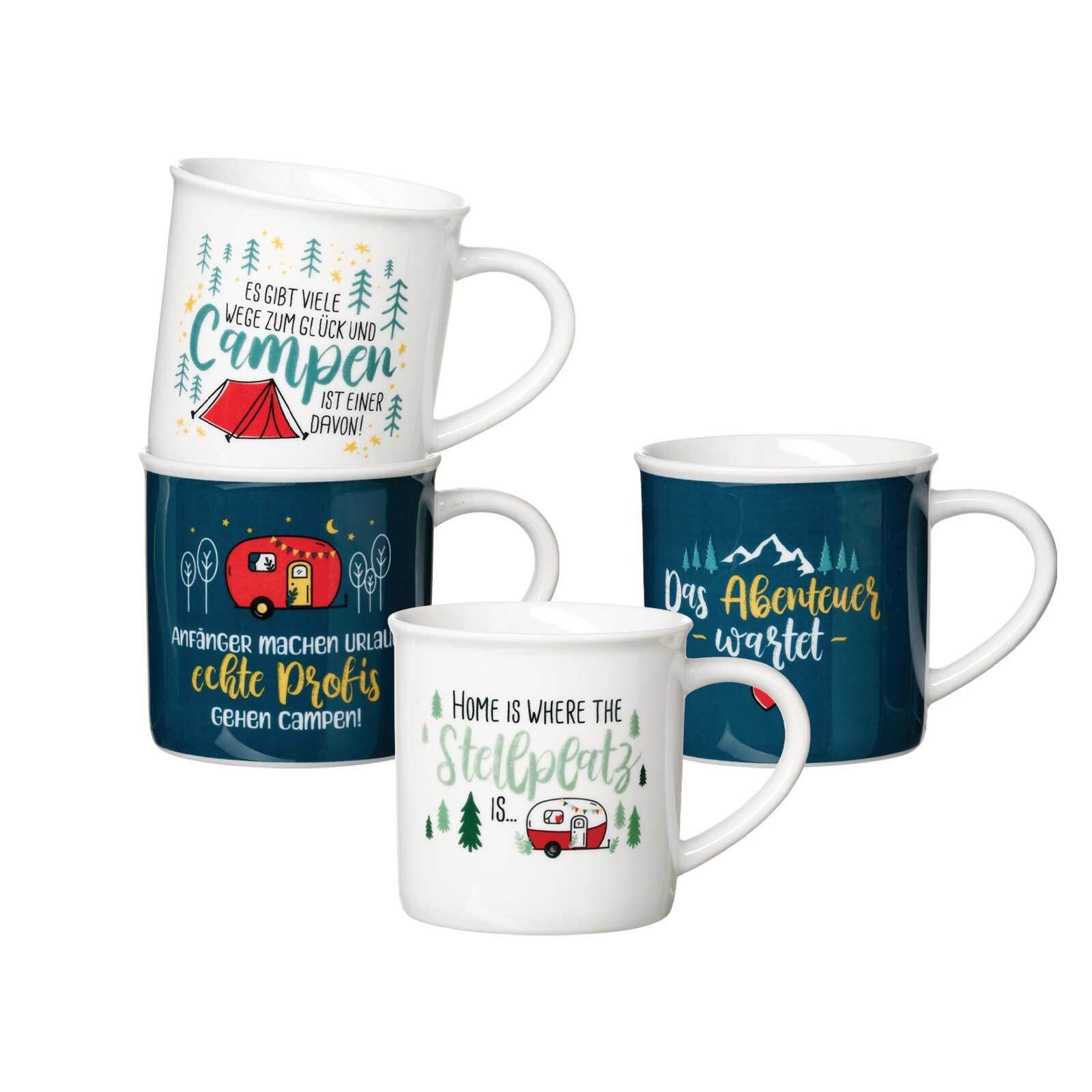 Ritzenhoff & Breker Becher Camping Kaffeebecher-Set 360 ml 4er Set, 4-tlg., Porzellan