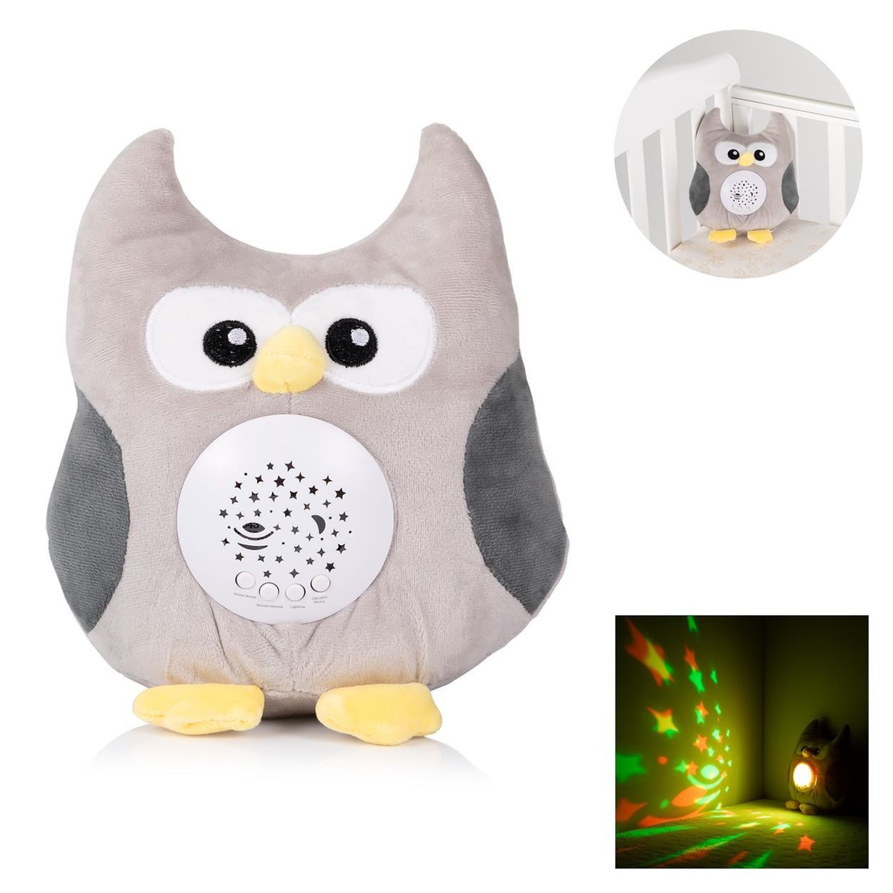 Chipolino Spielzeug-Musikinstrument Plüschtiere klein Musik, Licht, Spieluhr, LED-Projektor, Lautstärke