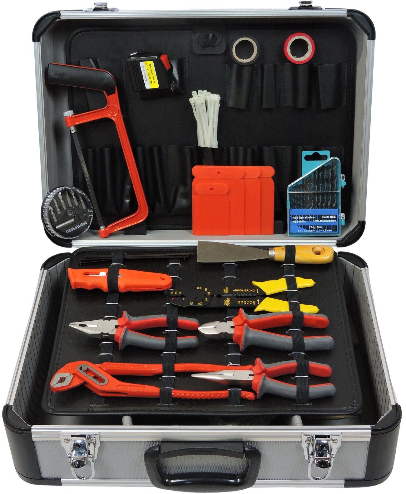 FAMEX Werkzeugset 731-60 Alu Werkzeugkoffer, (Werkzeugkoffer), aus CV-Stahl, abschließbar