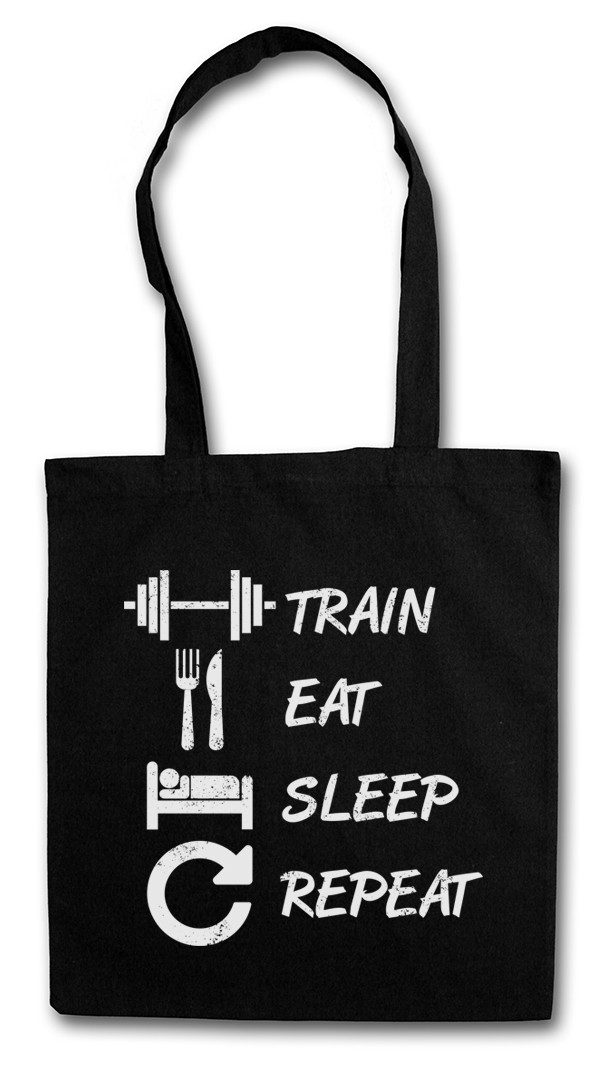 Beuteltasche Train Eat Sleep Repeat Stofftasche Fitness Training Gym Body Building