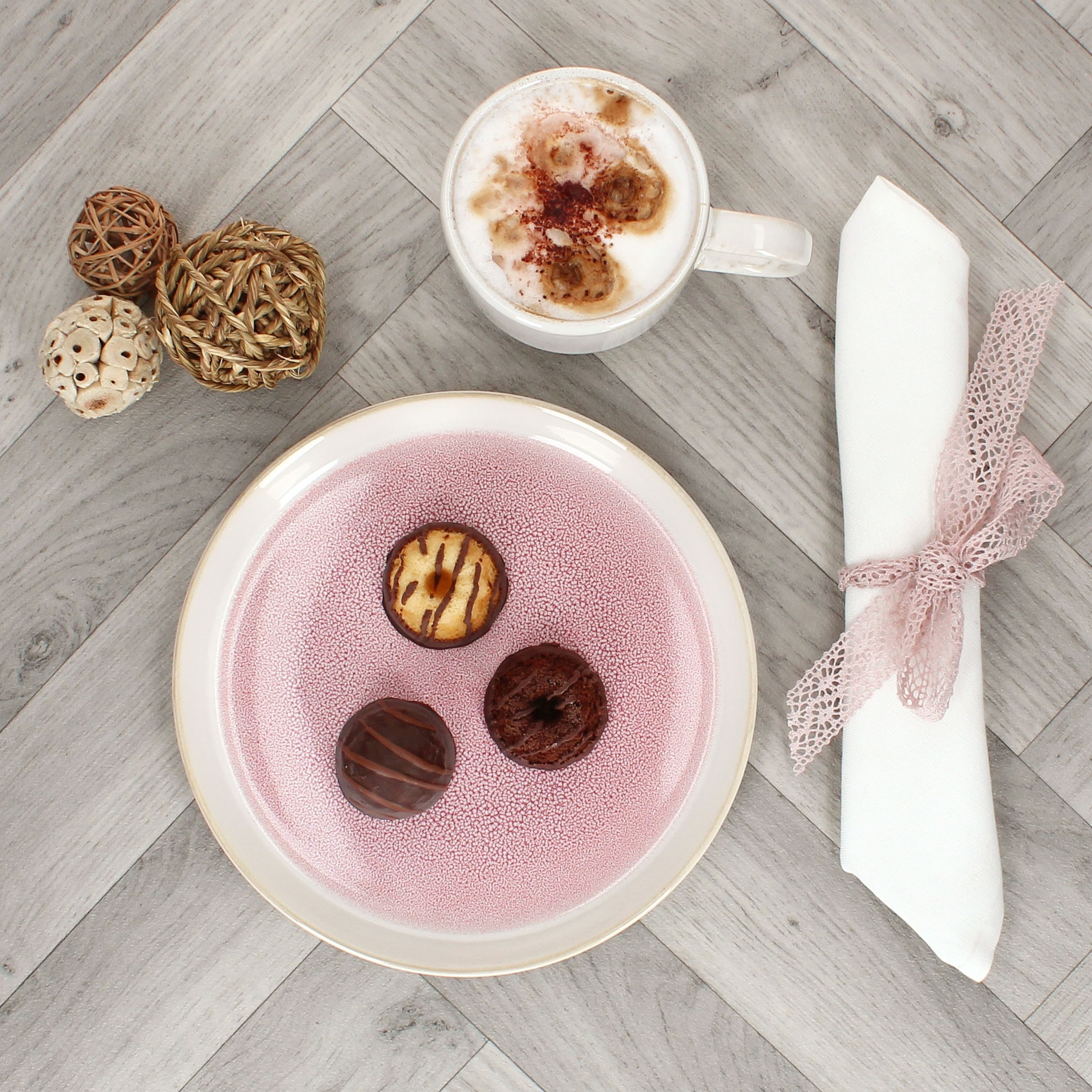 MamboCat Frühstücks-Geschirrset 12tlg Frühstücksset Reactive Glaze Paris 6 Pers Teller Becher Pink, Steingut, Steingut – Bild 3 von 5
