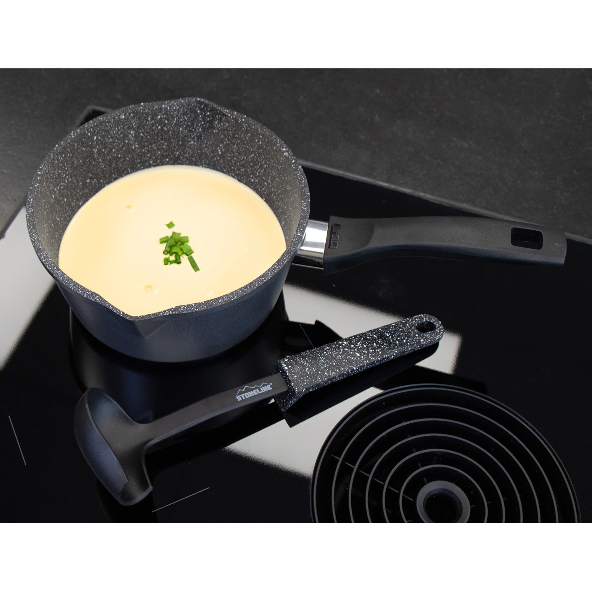 STONELINE Kasserolle, Aluminiumguss (2-tlg), mit echten Steinpartikeln, induktionsgeeignet, Designed in Germany