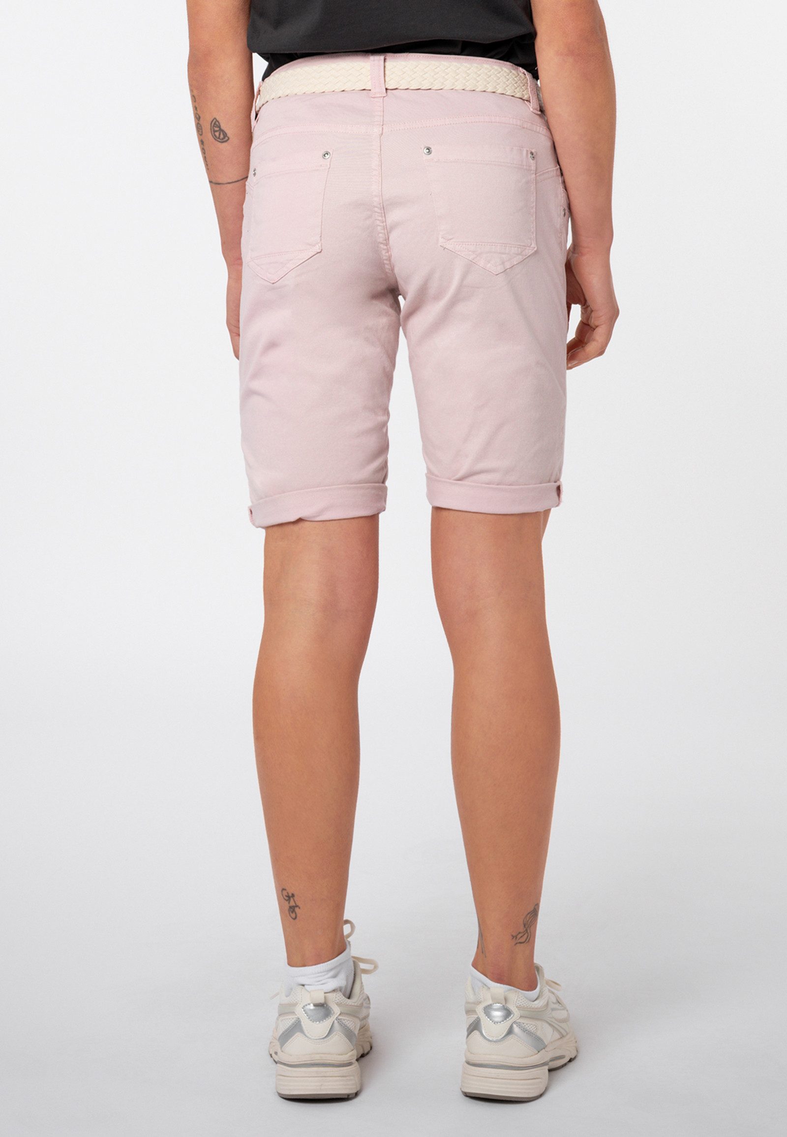 SUBLEVEL Bermudas Damen Sommer Stoffhose kurz mit buntem Flechtgürte Sommerhose, kurze Chinohose, Shorts mit Gürtel