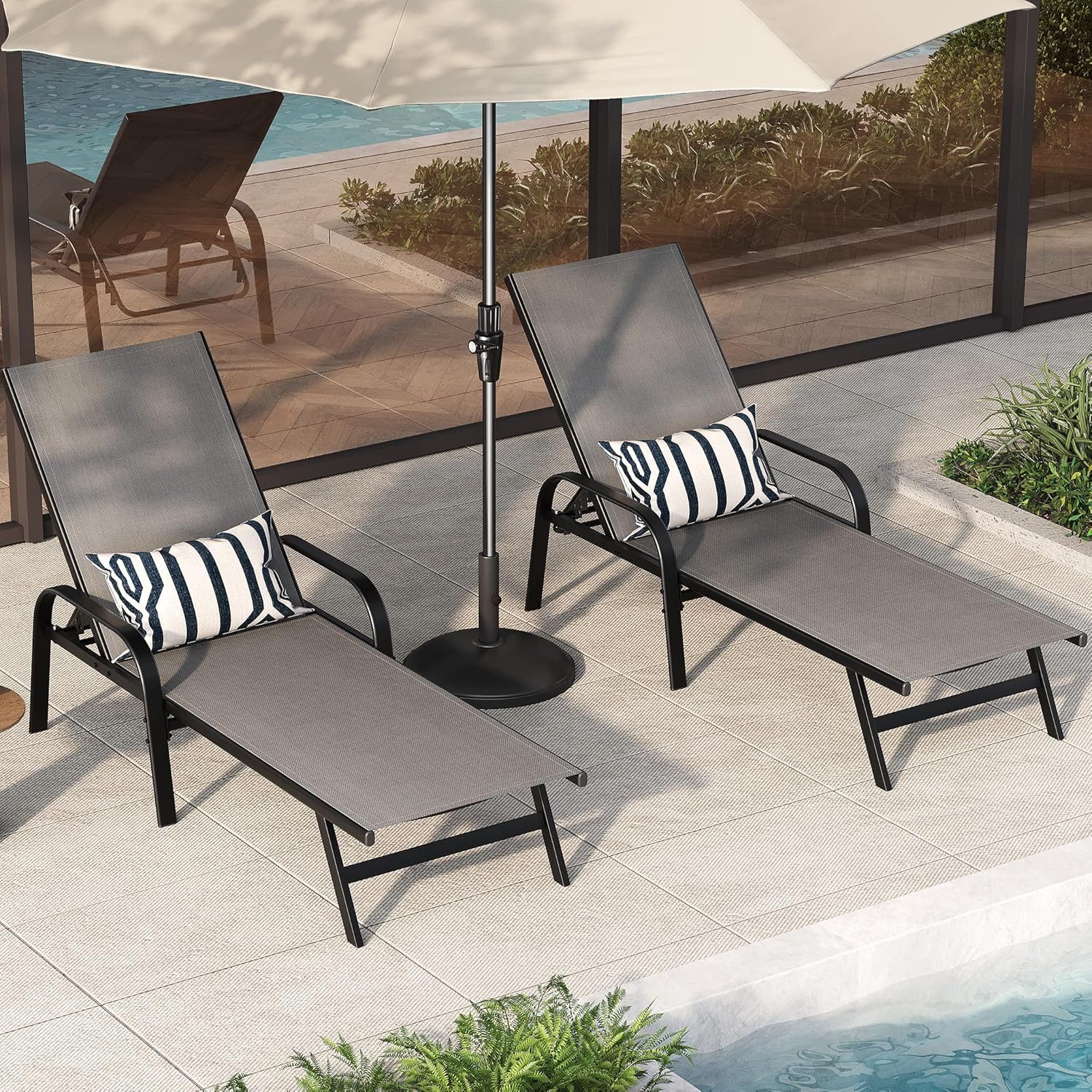 GarveeMore Gartenliege 2 St Verstellbarer mit Textilene-Bezug,Sonnenliege,Poolliegestuhl, Gartenliege mit 5-Fach verstellbarer Rückenlehne für Terrasse,Garten