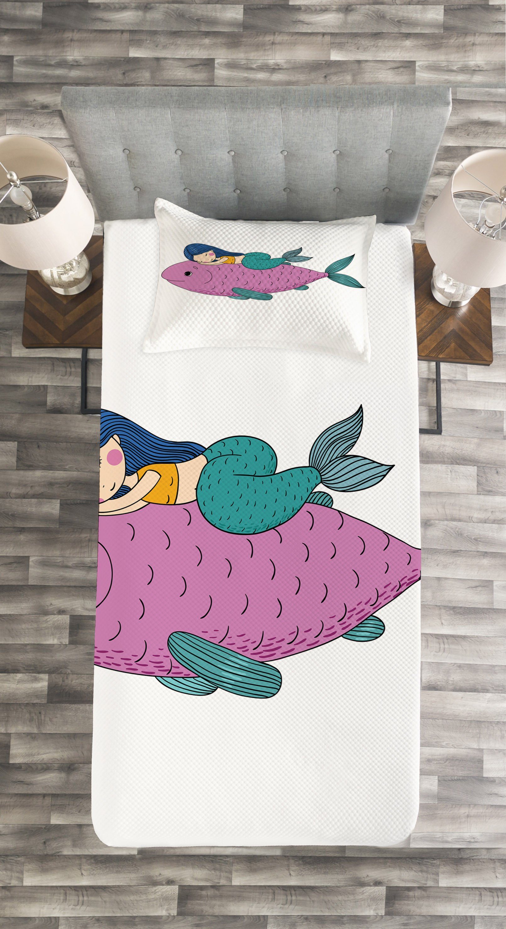 Meerjungfrau mit Abakuhaus, Set Baby-Fisch-Kind-Baumschulen Waschbar, Tagesdecke Kissenbezügen