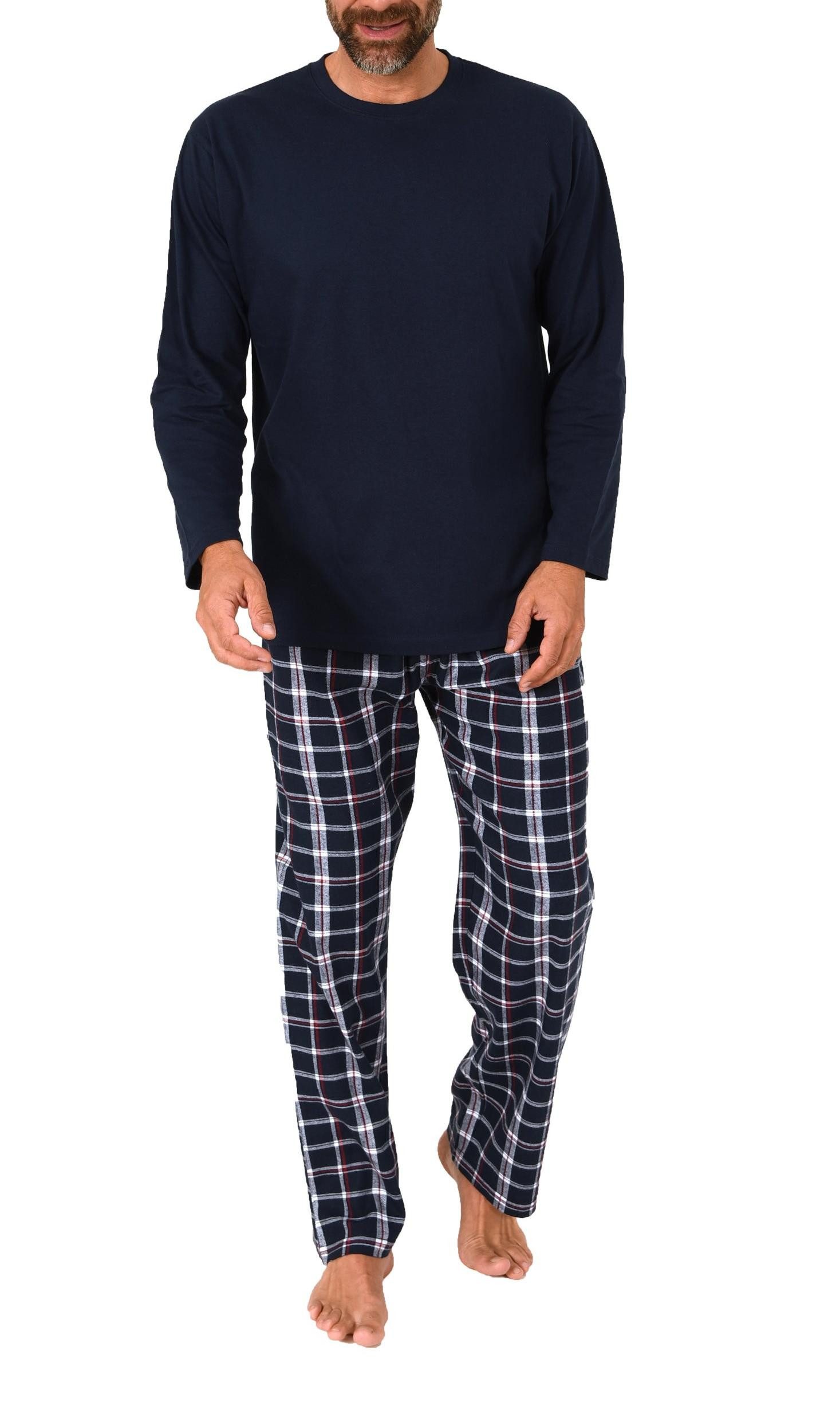 Normann Pyjama Herren Schlafanzug lang, Pyjama mit Flanell-Hose in Karo-Optik