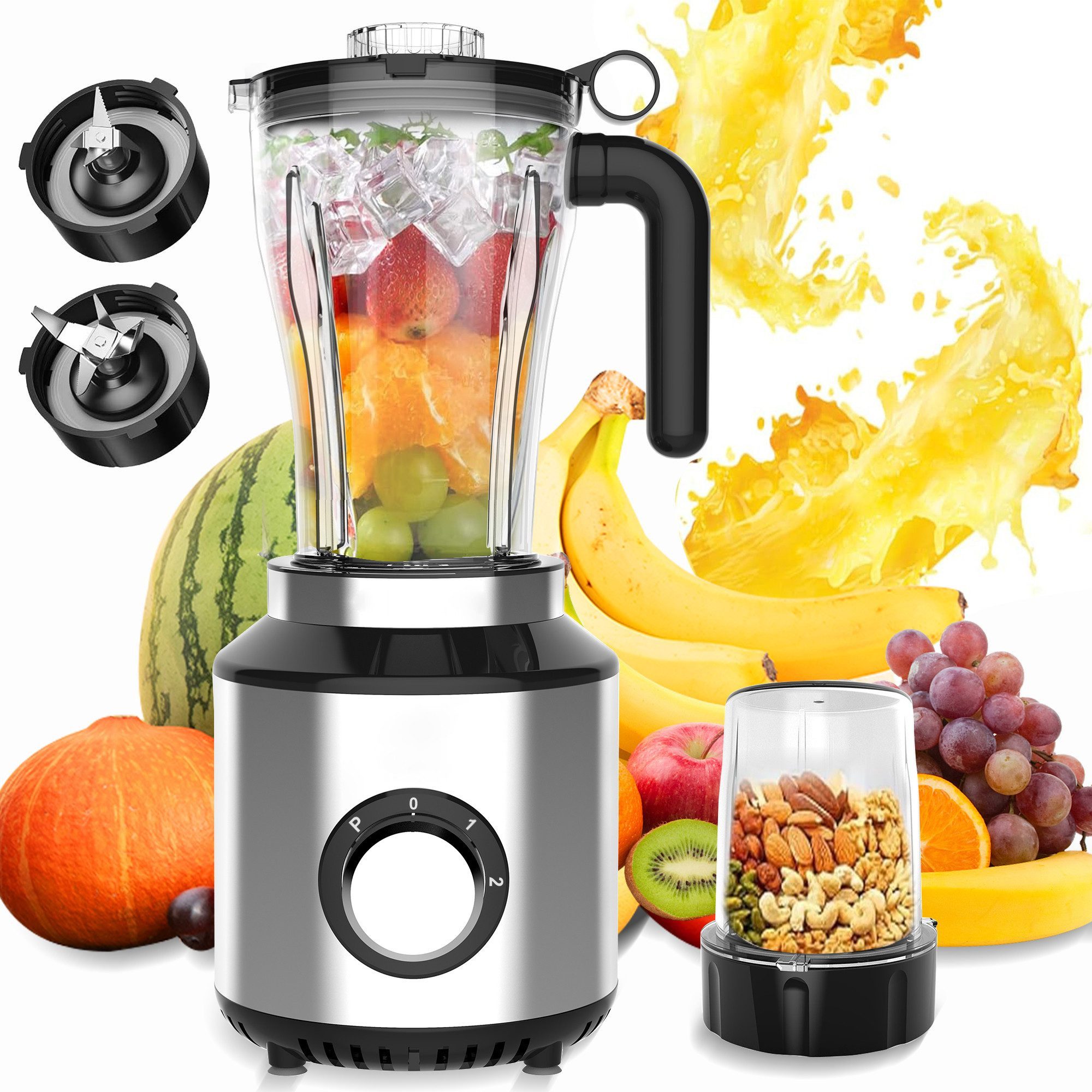 ibettertec Standmixer Standmixer Mixer Smoothie Maker für Püree,Ice Crush,Shakes,VitaBoost, 1500,00 W, 2 Ebenen,Edelstahl,1,5L Becher,Tragbare Tasse,Blender elektrisch