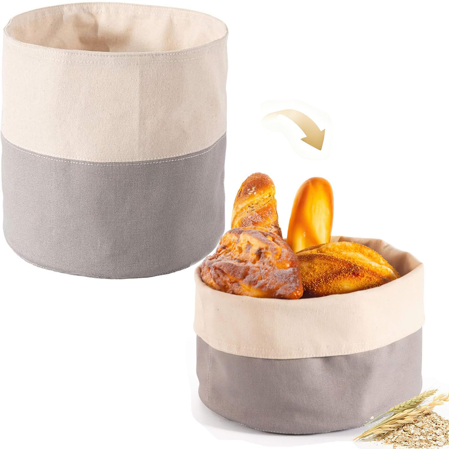 SURFOU Brotkorb Stoff Brotbeutel 25 x 22.5 cm Einfach zu Tragen Brötchenkorb, (Wiederverwendbare Brottasche Brotsack zum Frischhalten), für Backwaren, Getreide, Brot, Nüsse, Obst, Gemüse, Körner