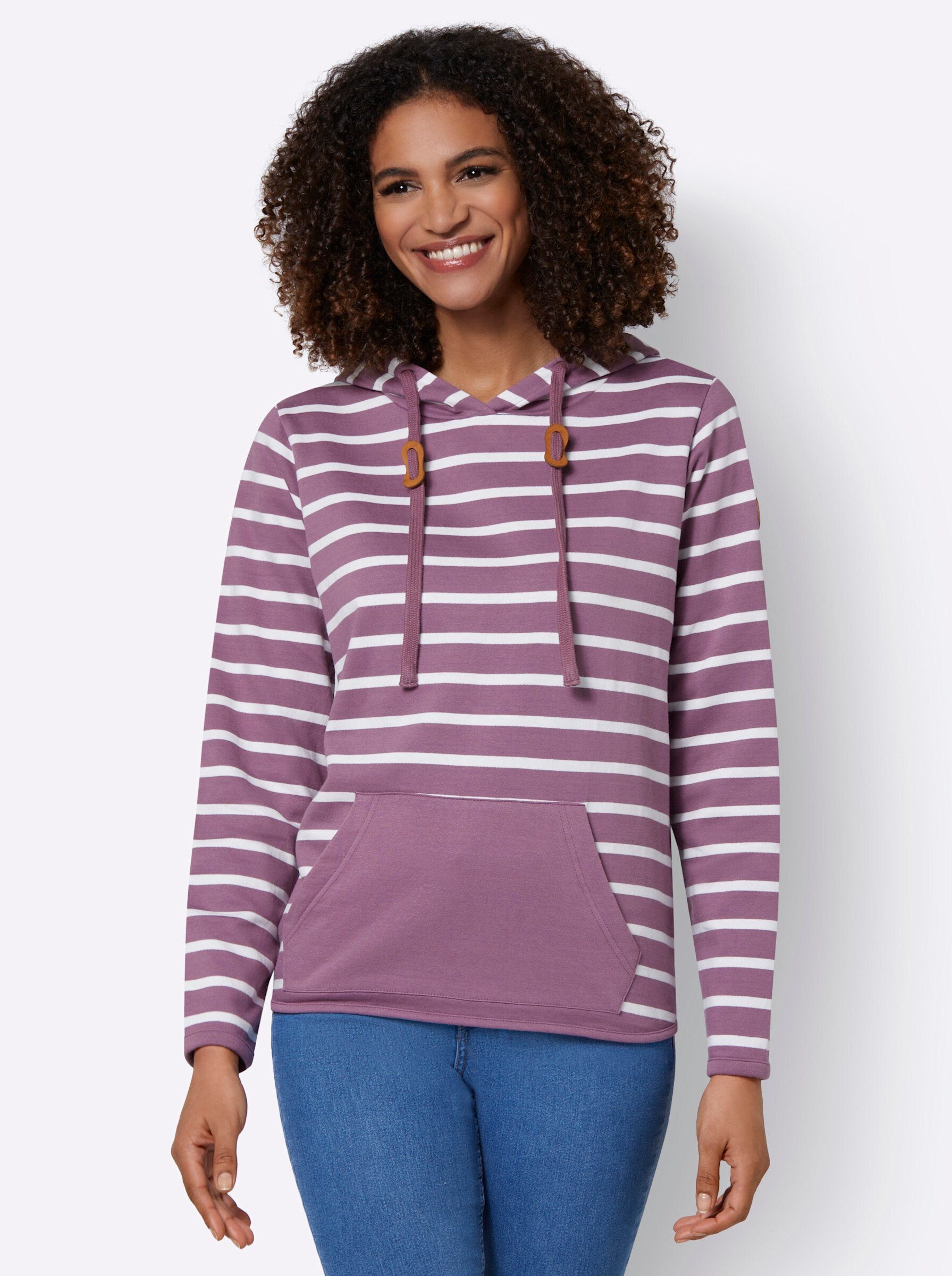 WITT WEIDEN Sweater violett-weiß-geringelt