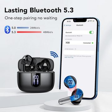 IKT Kabellos Bluetooth 5.3 mit 50H Tiefer Bass, 2024 Neue In-Ear-Kopfhörer (Kabellose Freiheit für ungebundene Bewegung und Musikgenuss unterwegs., Noise Cancelling Earbuds mit 4 ENC Mic IPX7 Wasserdicht Ohrhörer USB-C)