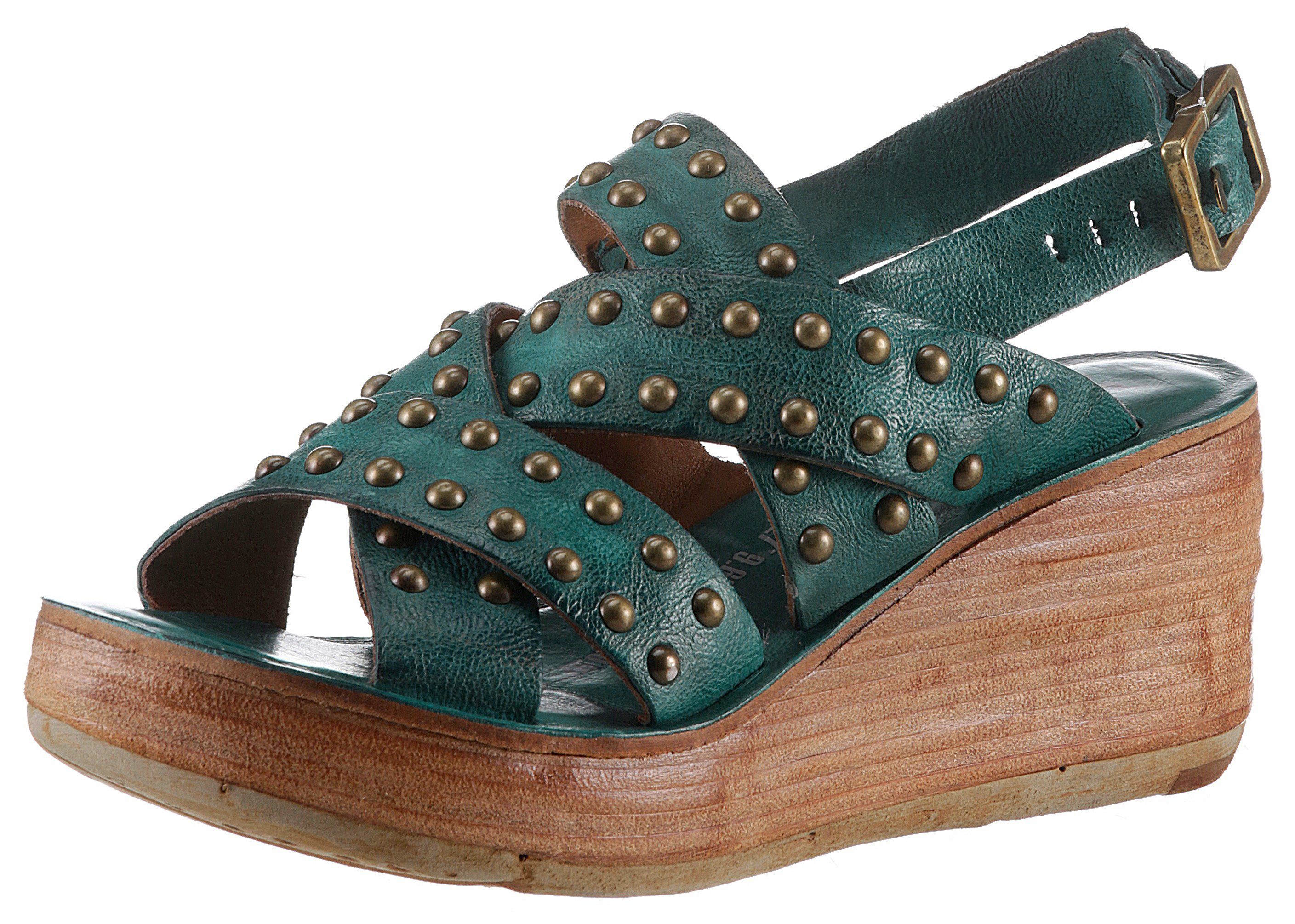 A.S.98 EMERALD Keilsandalette, Sommerschuh, Sandale, Keilabsatz, mit glänzenden Nieten besetzt