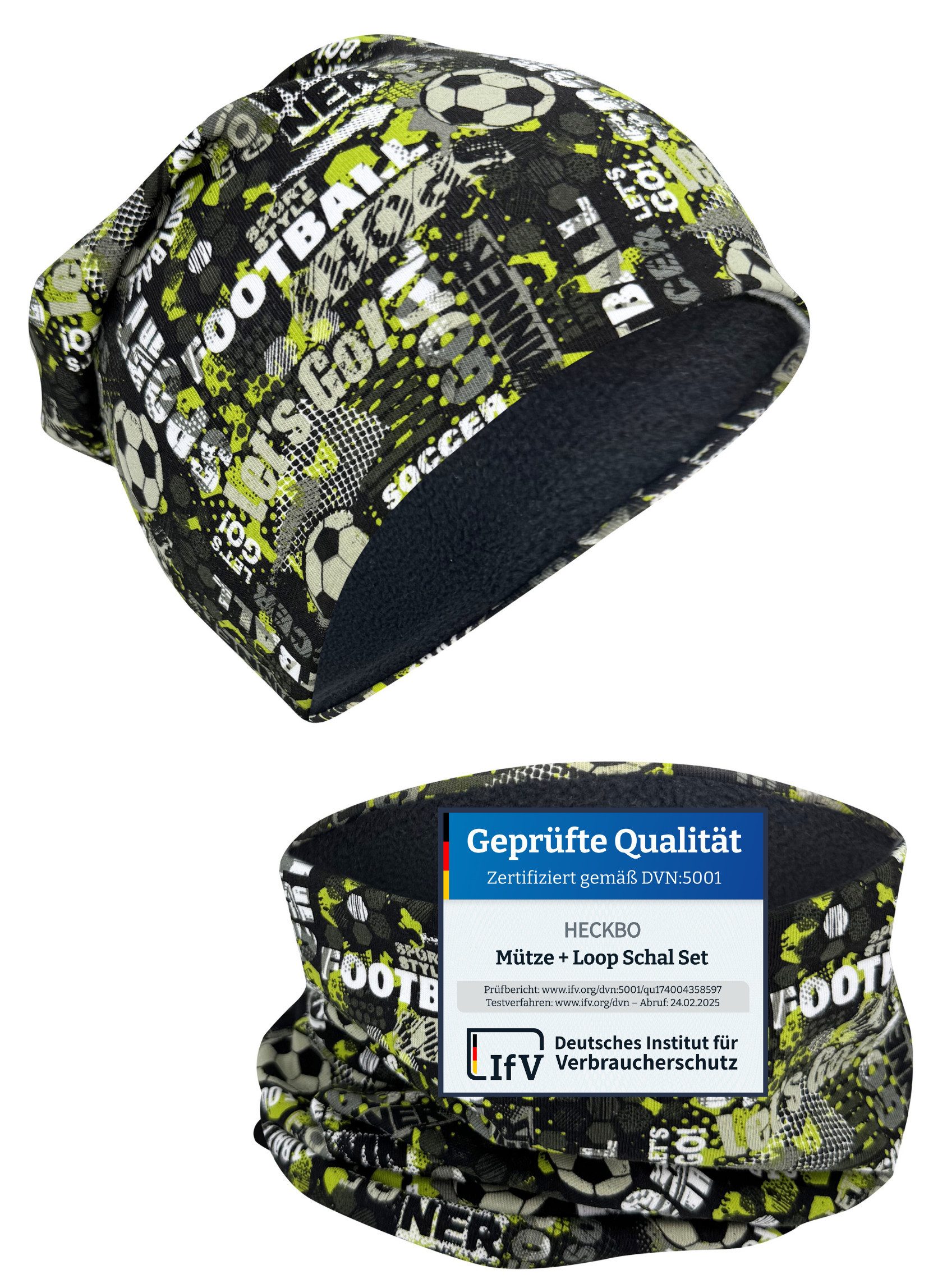 HECKBO Beanie HECKBO Kinder Mädchen Jungen Beanie Mütze & Loop-Schal Set