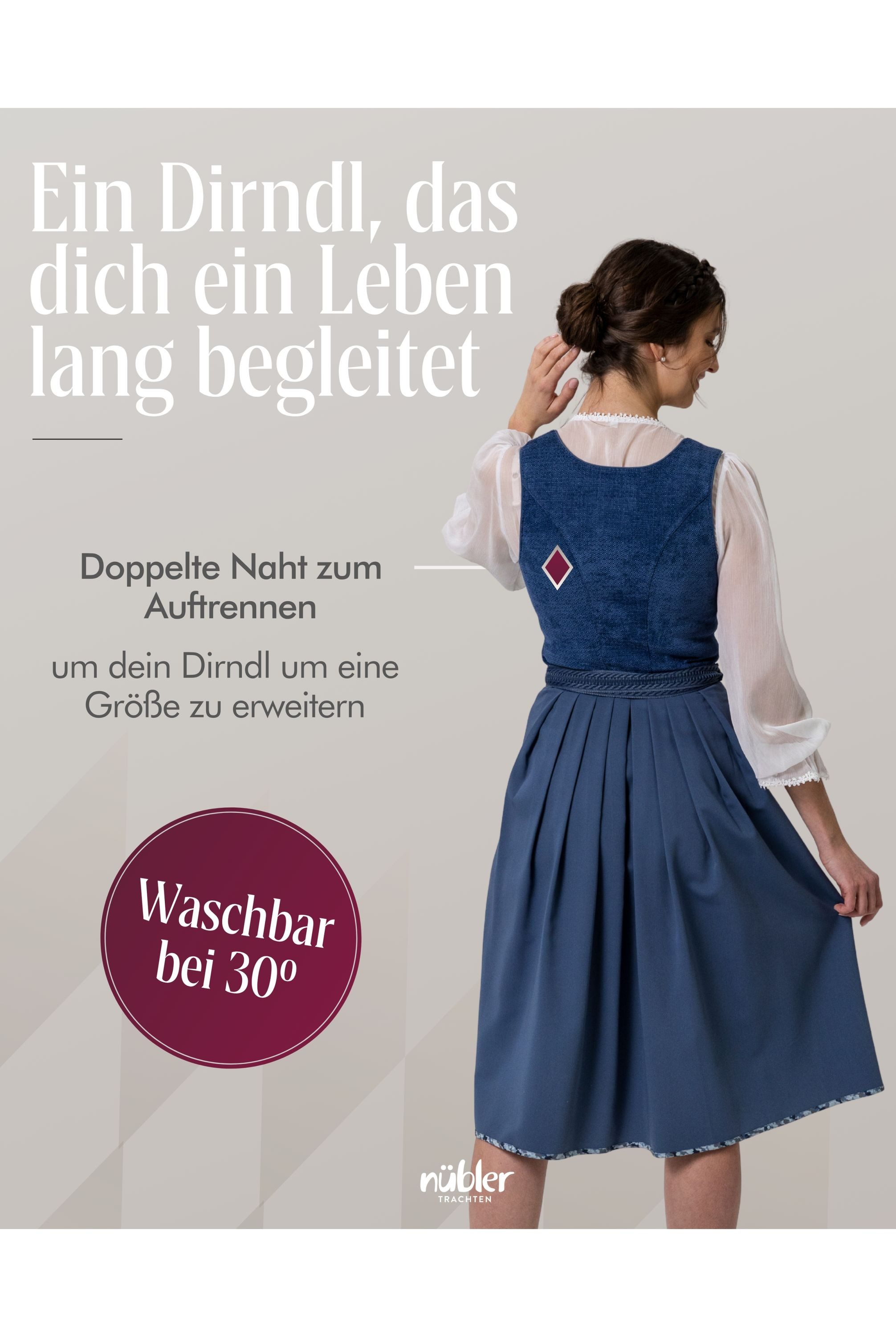 Nübler Dirndl Midi Dirndl Kalea in Kornblume von Nübler - Rocklänge 70 cm