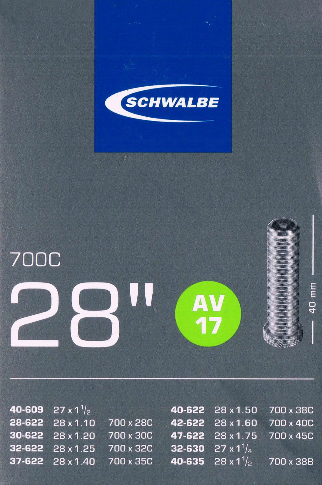 Schwalbe Fahrradschlauch Schwalbe AV 17 Schlauch 28 Zoll Autoventil