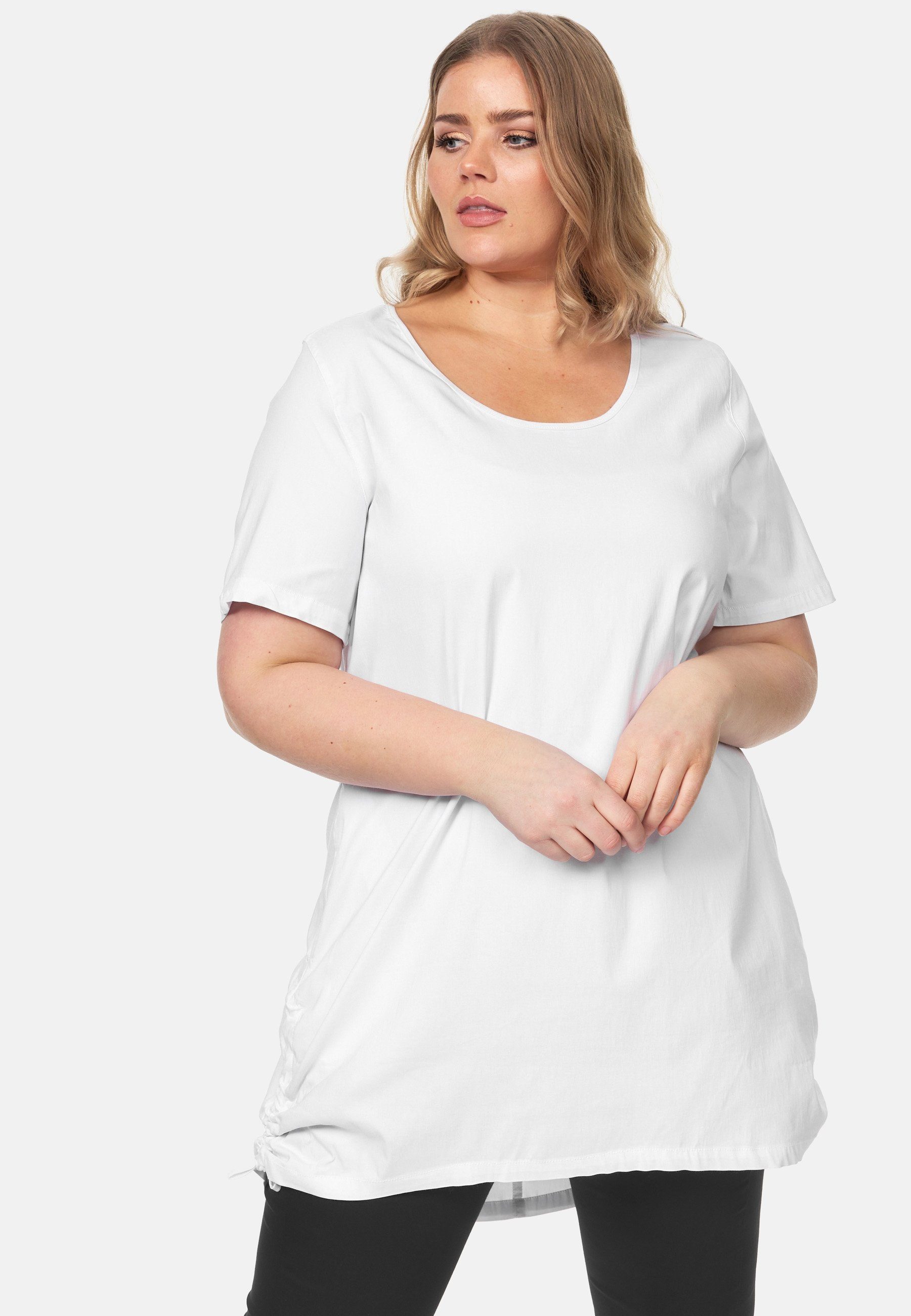 Kekoo Tunikashirt Shirt Tunika A-Linie 'Flora' Weiß seitlicher Raffung mit