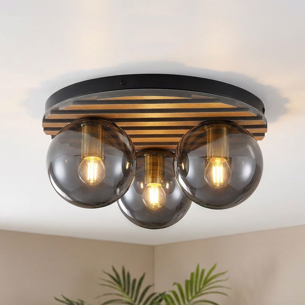 GLOBO LIGHTING LED Deckenleuchte, Leuchtmittel inklusive, Warmweiß, LED Deckenleuchte Deckenlampe Wohnzimmerlampe Rauchglas D 39 cm