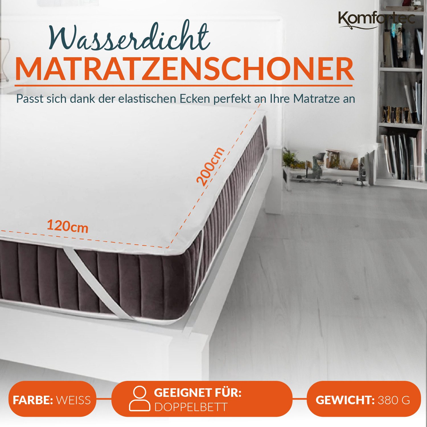 Matratzenschoner 60x120, 90x200, 120x200, 140x200, 160x200, 180x200 oder 200x200 cm Komfortec, 1 oder 2 Stück Wasserdichter, Atmungsaktive Matratzenauflage