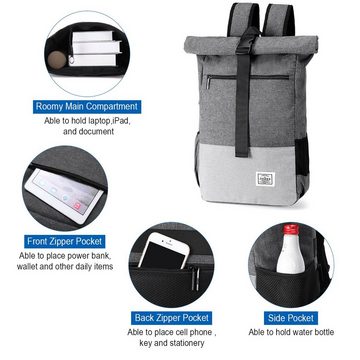 JOSEKO Freizeitrucksack Rolltop Rucksack Backpack Grau: Stilvoll & Flexibel!, modernes Rolltop Design, viele große Taschen + Fächer