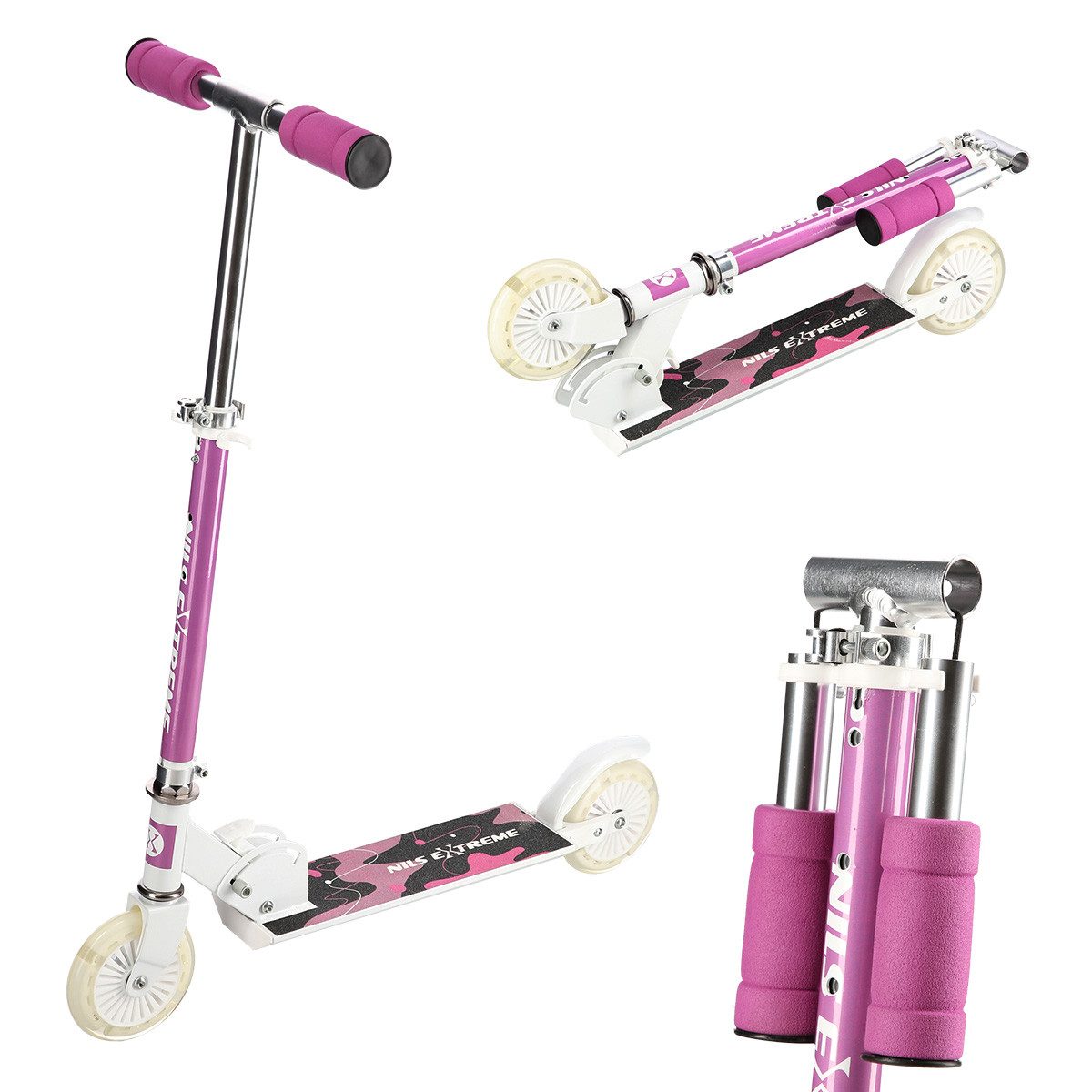 Cityroller LED Tretroller Scooter Roller pink