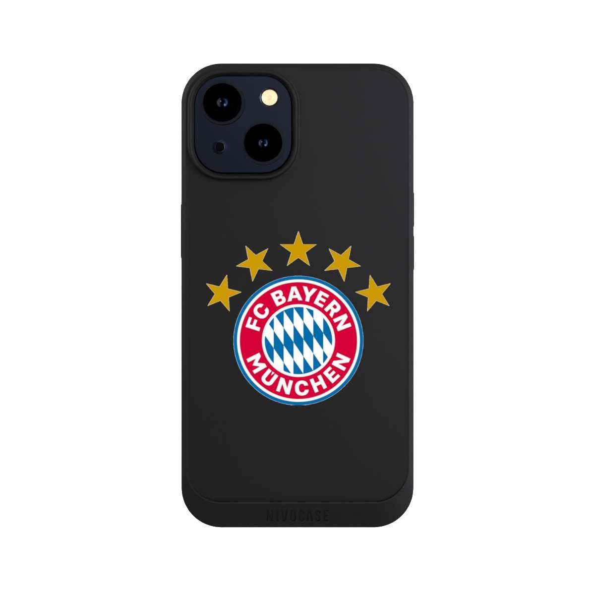 NIVOCASE Handyhülle FC Bayern München FCB Sterne FCB Logo mit Sterne - ohne Hintergrund, Apple iPhone 14 Handyhülle Hülle NIVOpure Case Schwarz