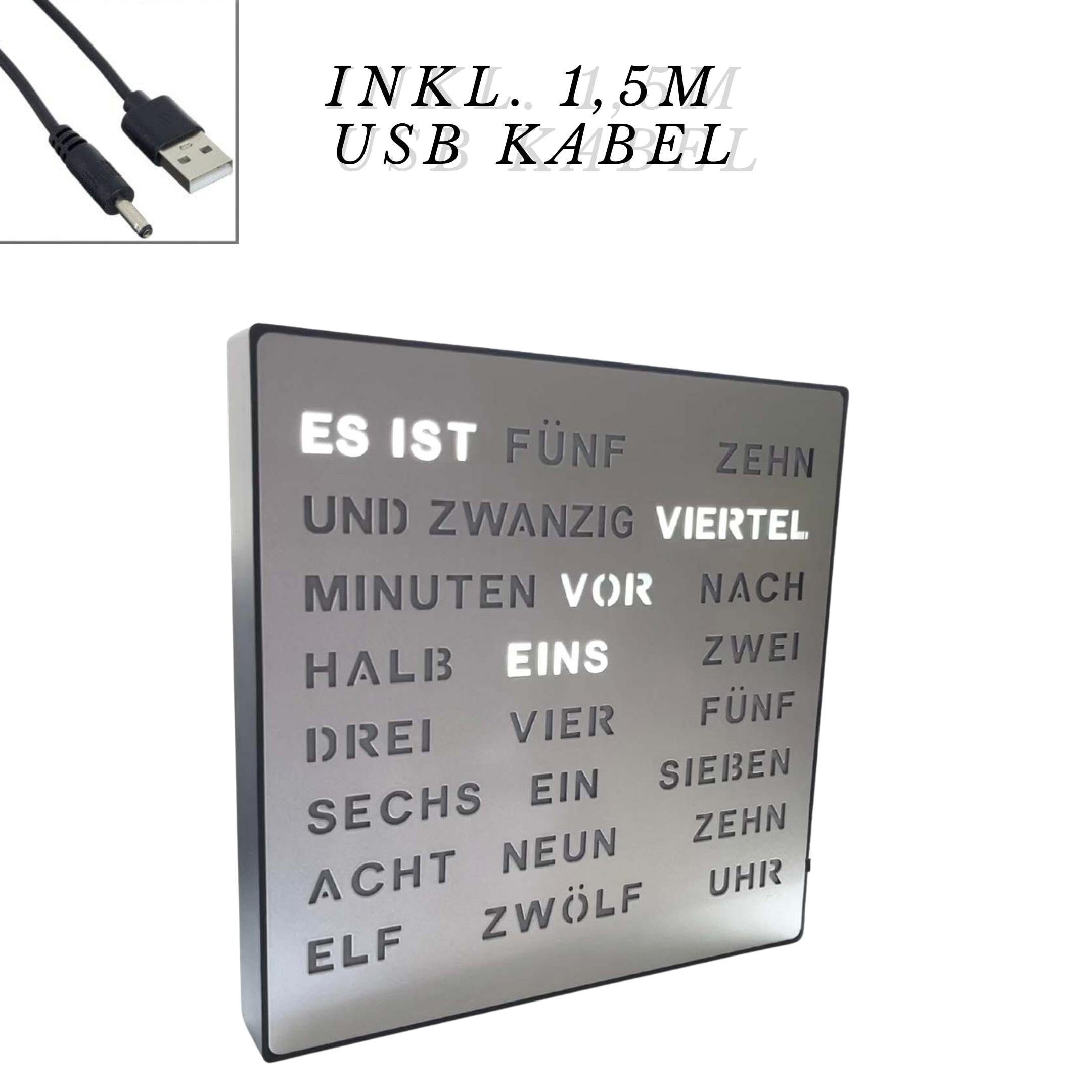 Bada Bing Uhr LED Wortuhr Tischuhr Wanduhr Silber Metall Optik Uhr mit USB günstig online kaufen