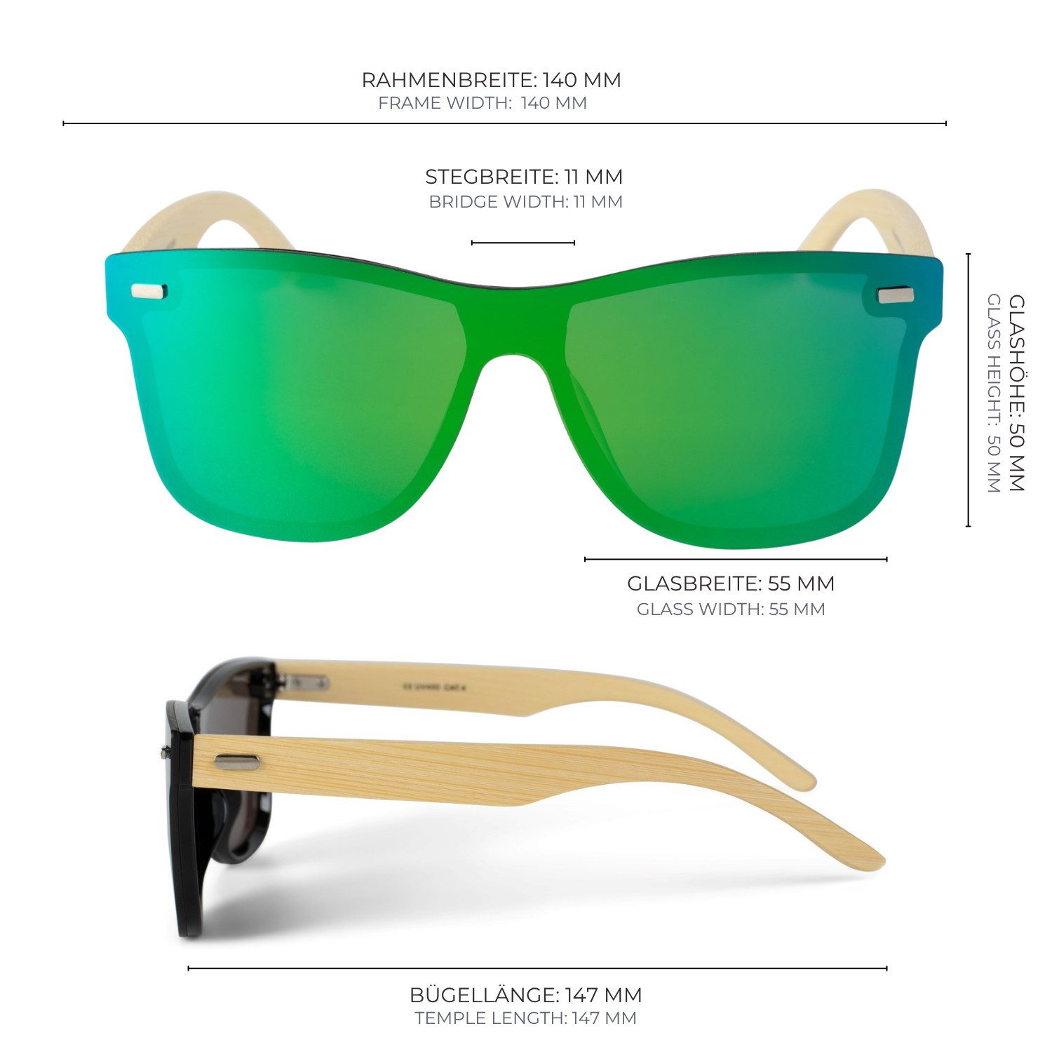 styleBREAKER Sonnenbrille Monoglas Nerd Sonnenbrille Bambus Bügel (1-St) – Bild 4 von 5