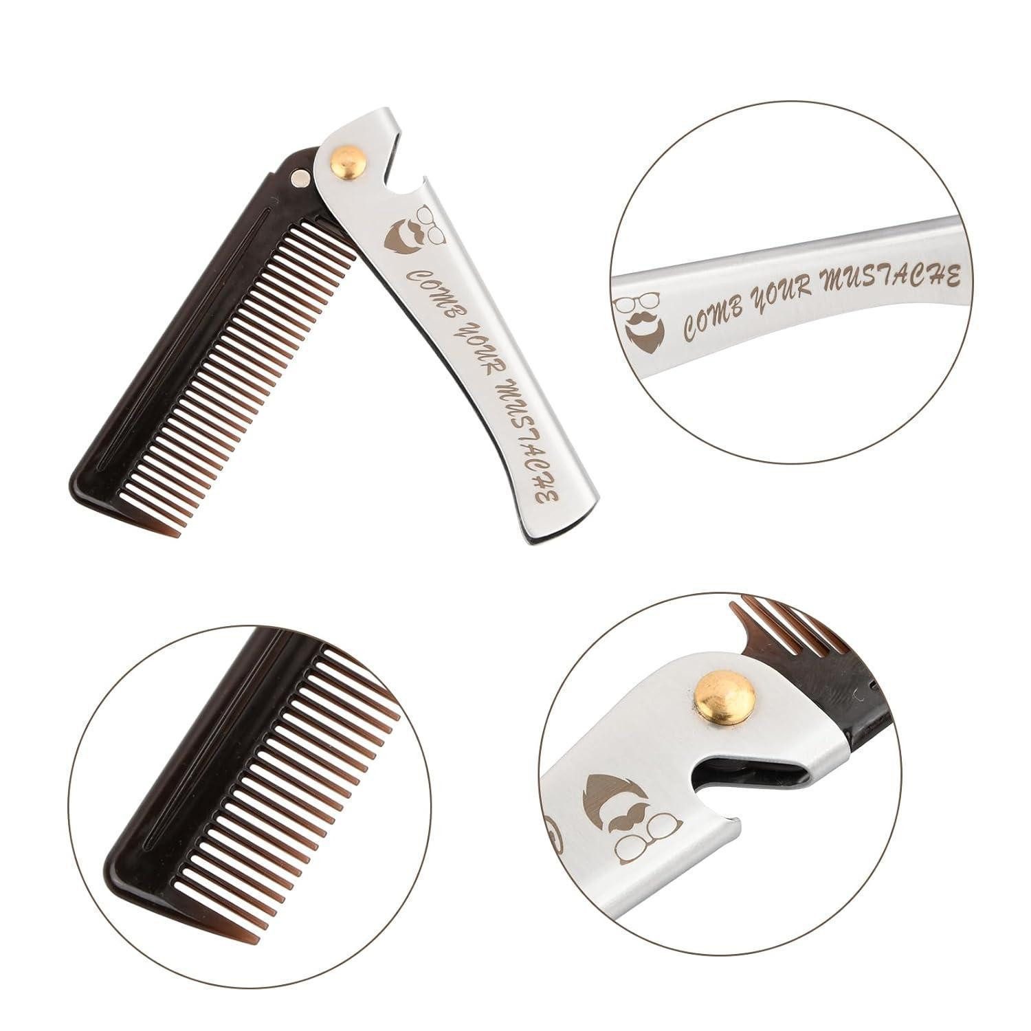 LuxusKollektion Bartkamm Bartkamm Klappbar Taschenbartkamm Edelstahl Frisurkamm Herrenkamm