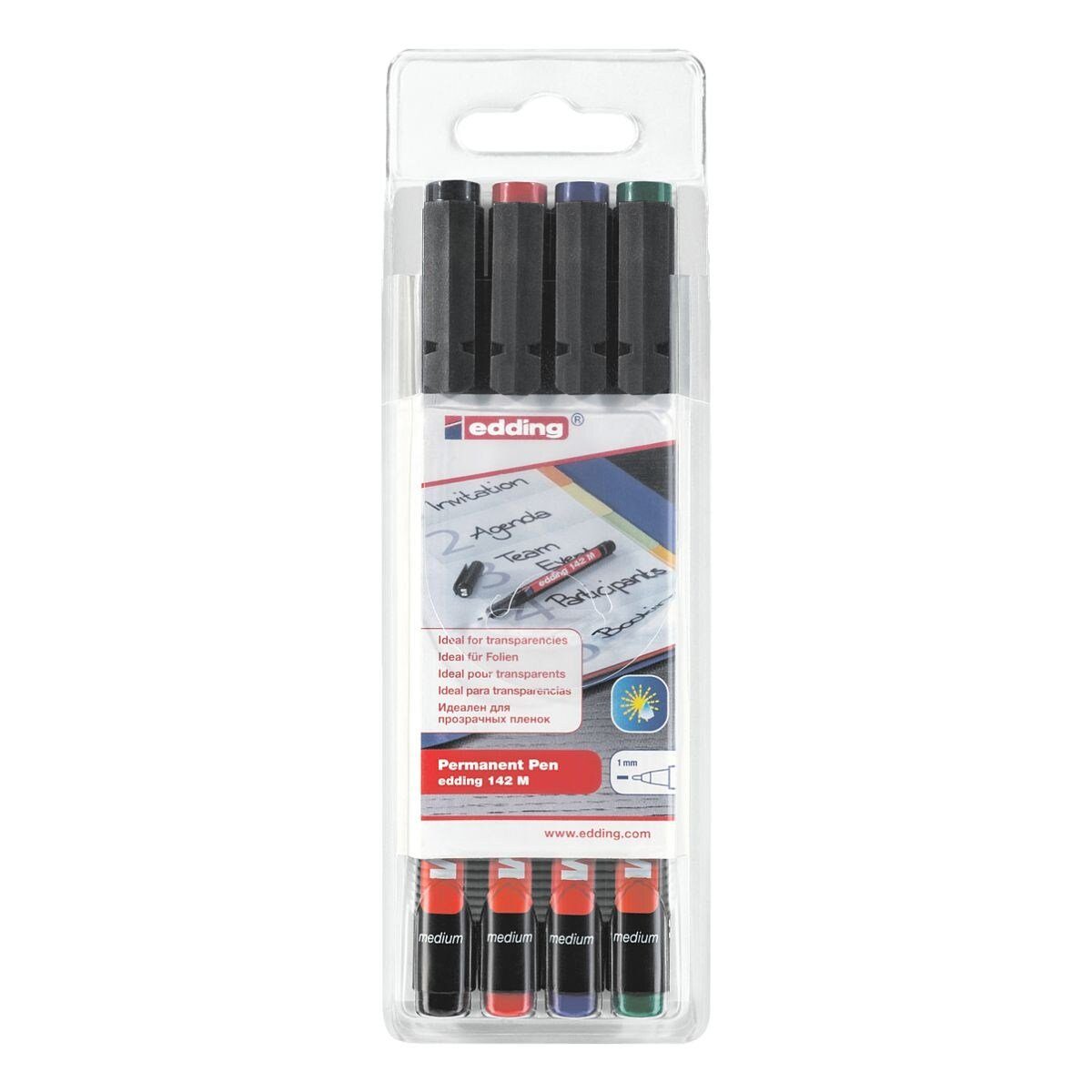 edding Folienstift e-142 M, (4-tlg), mit permanenter Tinte