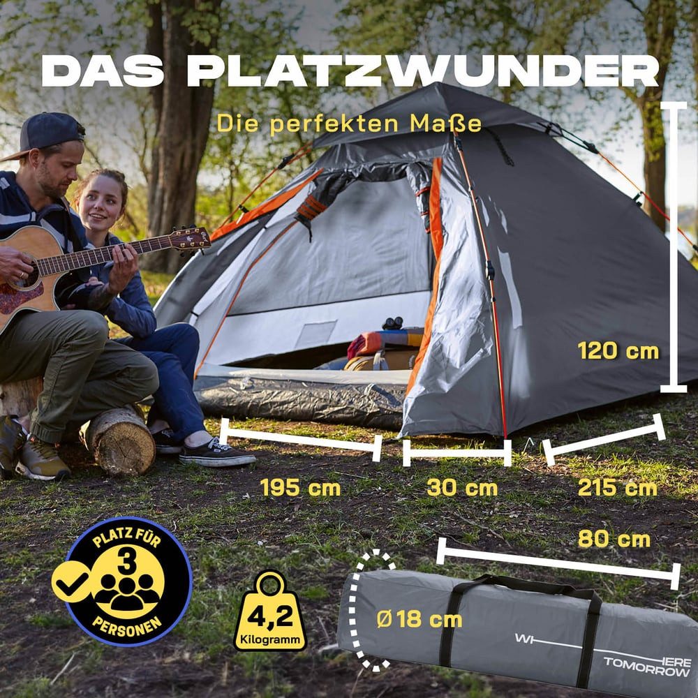 Lumaland Kuppelzelt Pop Up in 10 Sekunden aufgebaut, Wurfzelt Camping Festival 215x195x120cm robust wasserfest