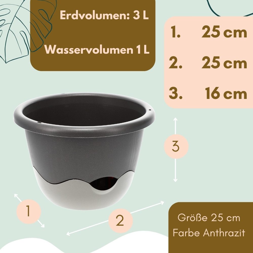 GarPet Blumentopf Blumentopf Hängeampel Blumenampel Kette 25 cm hell + dunkel anthrazit
