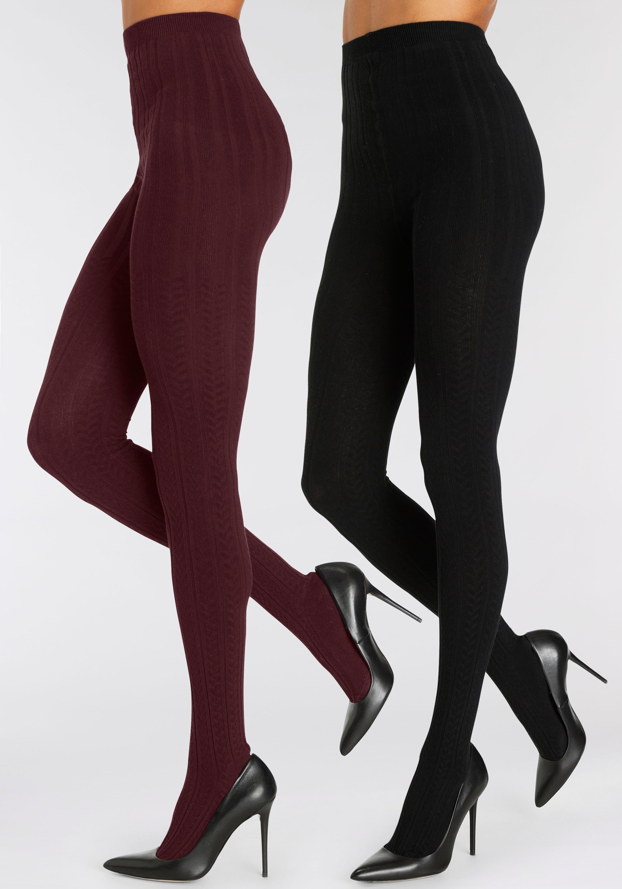 LASCANA Strickstrumpfhose (2 St) mit Zopfmuster