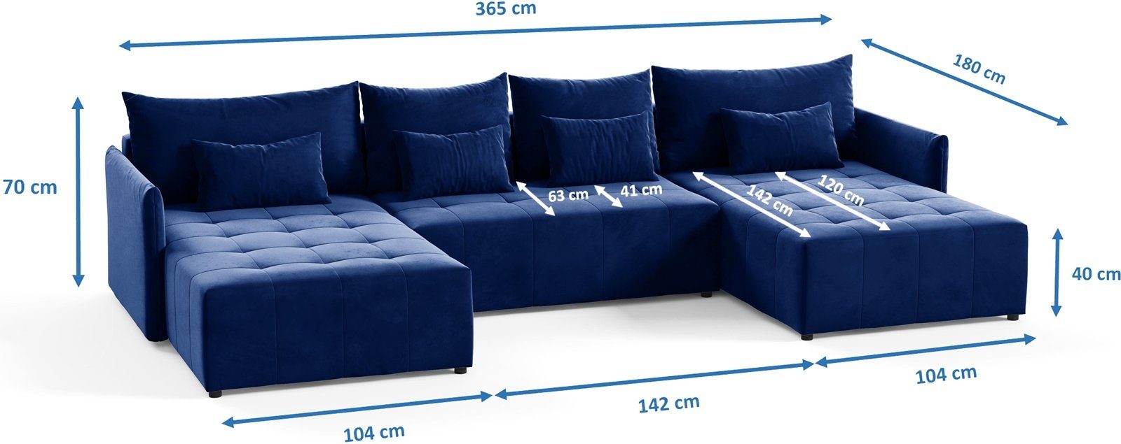 Ecksofa Ecksofa Ben Beautysofa Schlaffunktion blau mit Bettkasten Velour Schlaffsofa und U