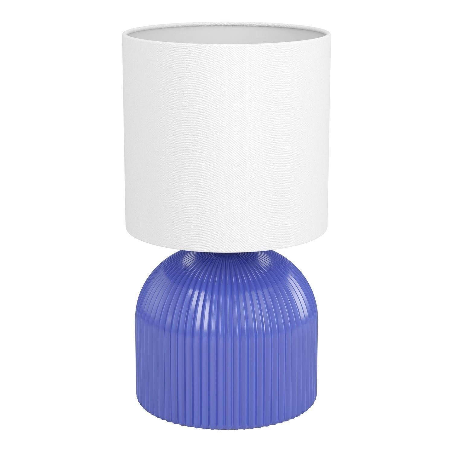 EGLO Tischleuchte ROCOSO, Blau, Weiß, Keramik, Stoffschirm, ohne Leuchtmittel, Ø 14 x H 22 cm