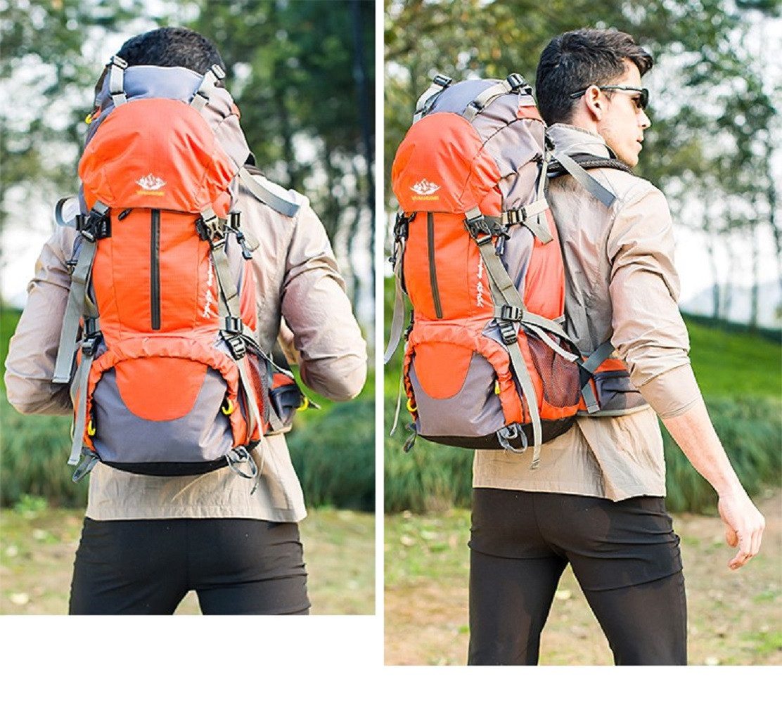 RAIKOU Wanderrucksack 50L Trekkingrucksack Wasserdicht, Reisetasche Ultralight (Regenhülle, Hüftgurt mit praktischen Taschen), Atmungsaktives Tragesystem