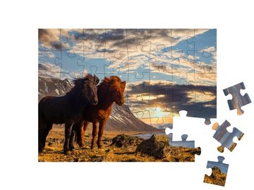 puzzleYOU Puzzle Zwei Island-Pferde an der Küste im Sonnenuntergang, 48 Puzzleteile, puzzleYOU-Kollektionen Pferde, Islandpferde