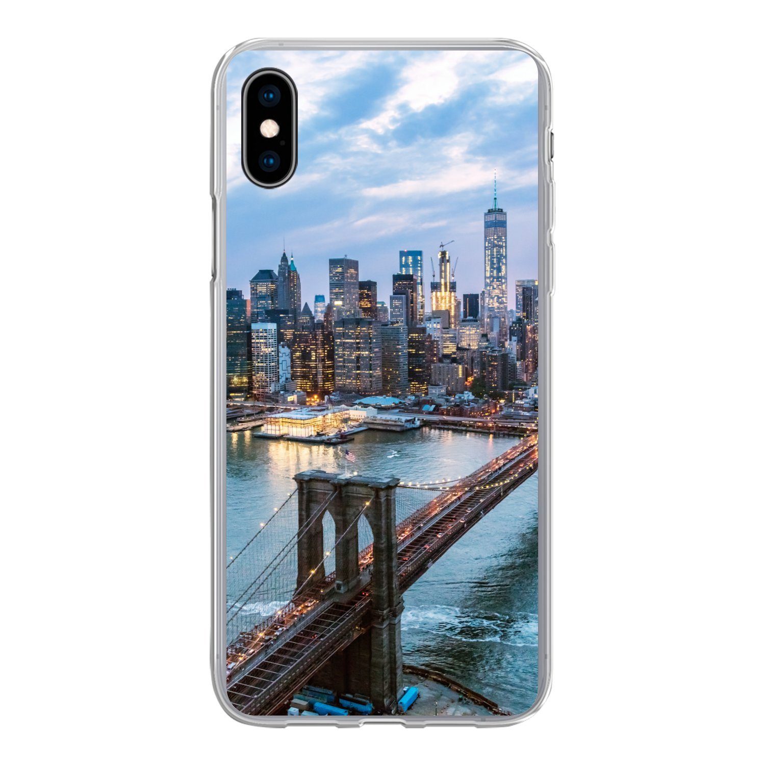MuchoWow Handyhülle für Apple iPhone Xs New York - Skyline - Brücke, Smartphone-Bumper, Print, Handy Schutzhülle Dünn