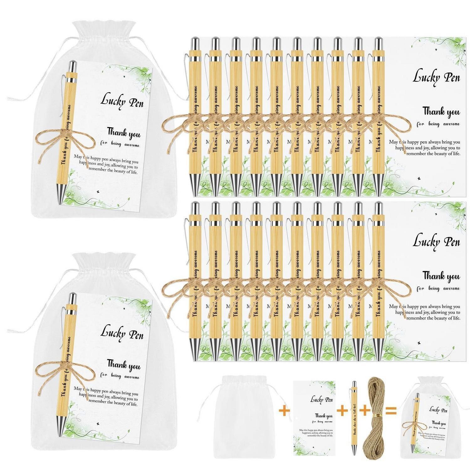 LuxusKollektion Druckkugelschreiber Holz Kugelschreiber Set 20 Stück schwarz Danke Geschenk