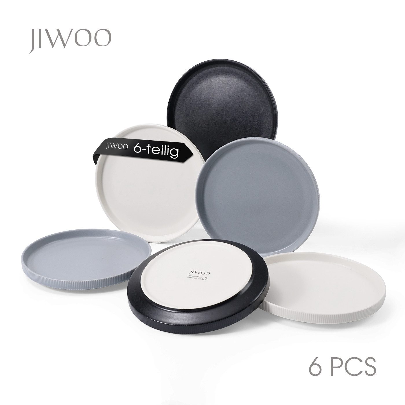 JIWOO Тарелки 4er,Ø21.3cm,Salatteller,Dessertteller,Vorspeisenteller,Brotteller, (6 St), Keramik,Mattglas,Mikrowellen-und spülmaschinenfest,Stapelbares,Ø21.3cm