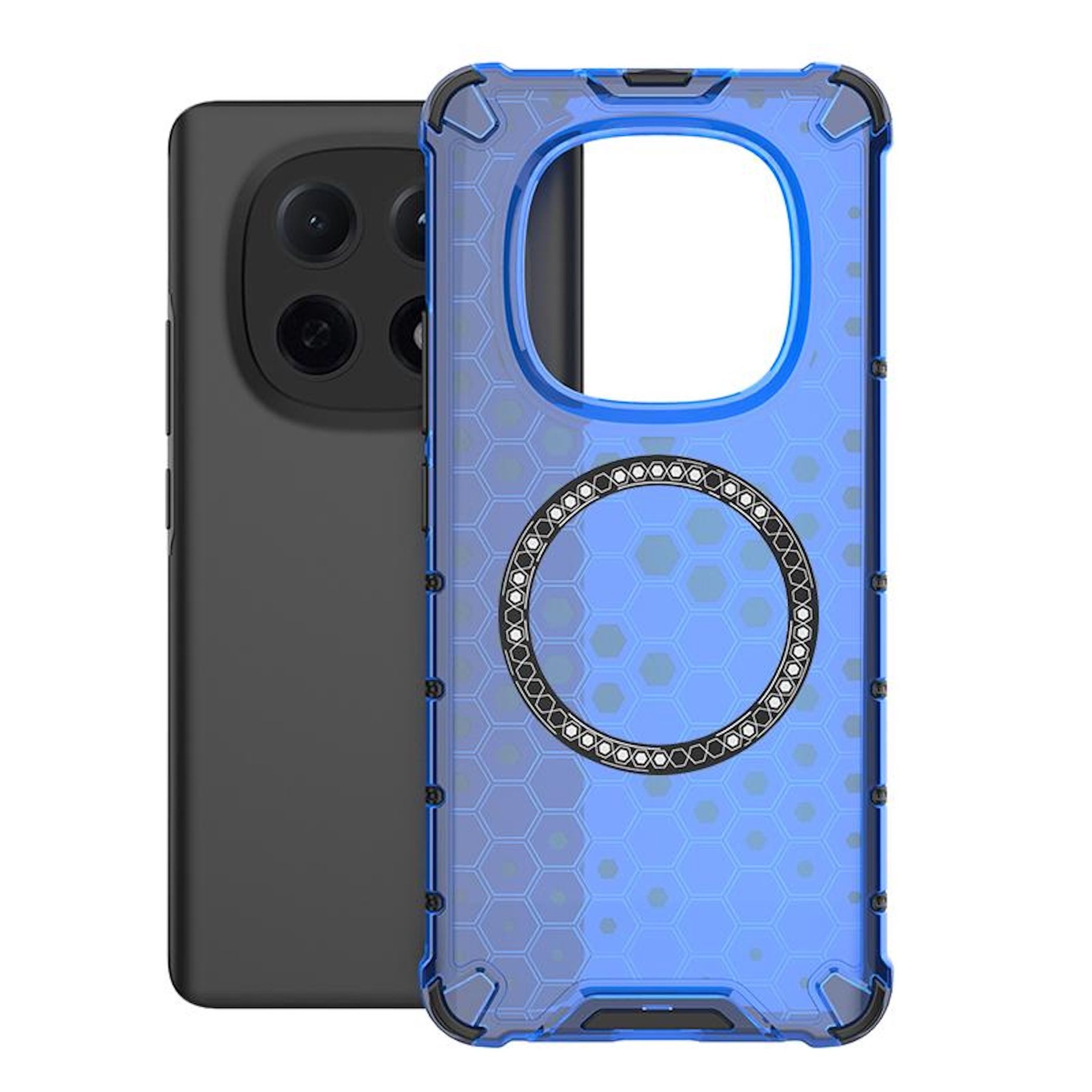 Wigento Handyhülle Für Xiaomi Redmi Note 15 5G Honeycomb TPU PC Ringhalter Hülle Blau, Ringhalterung, stoßabsorbierend, Honeycomb Design