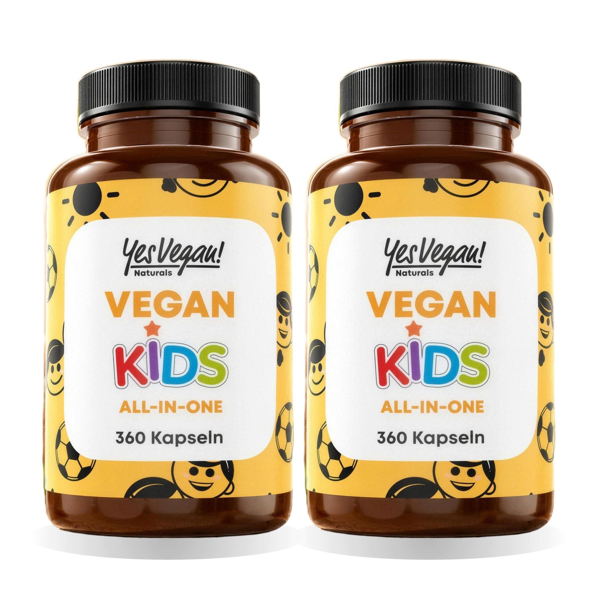 Yes Vegan Kinder Vitamine vegan: Multivitamin mit D3, K2, B12 Kapseln, 2 er Spar-Set à 360 St., vegan, laktosefrei, glutenfrei