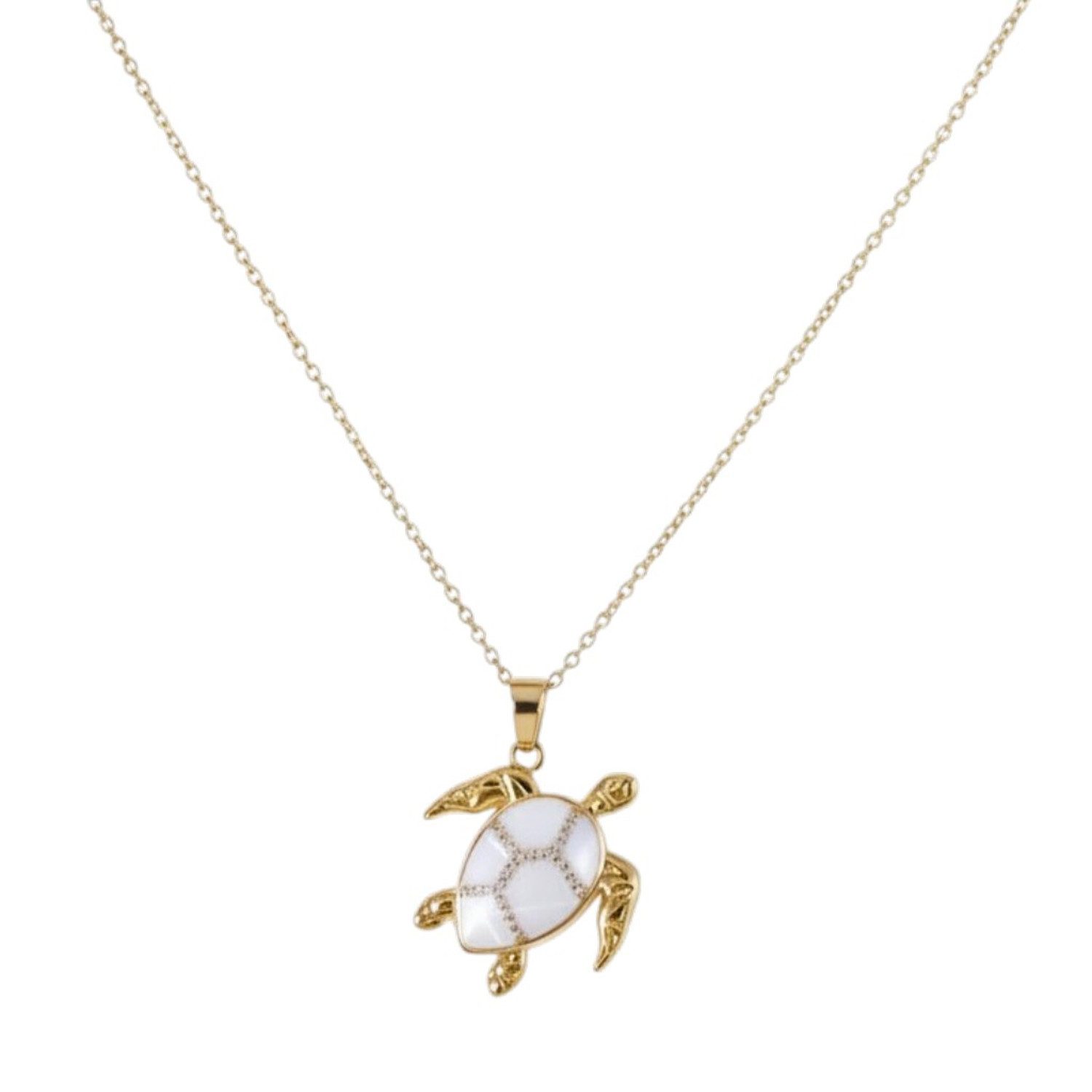 KARMA Kette mit Anhänger Halskette Damen Schildkröte Anhänger Silber od. Gold 40 cm (1-tlg., Damenschmuck maritim Sommerschmuck), Kette für …