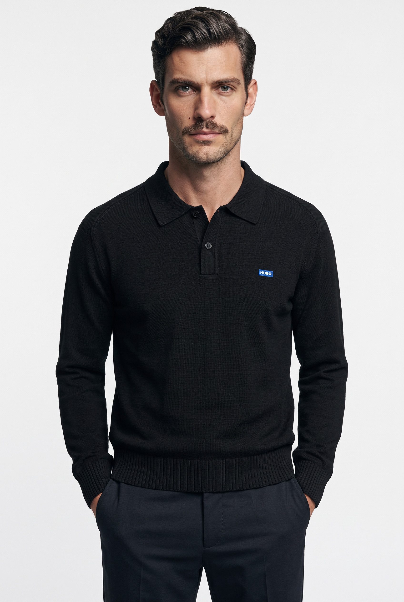 HUGO Strickpullover San Patty Polokragen, Knopfleiste, Regular Fit, reine Baumwolle