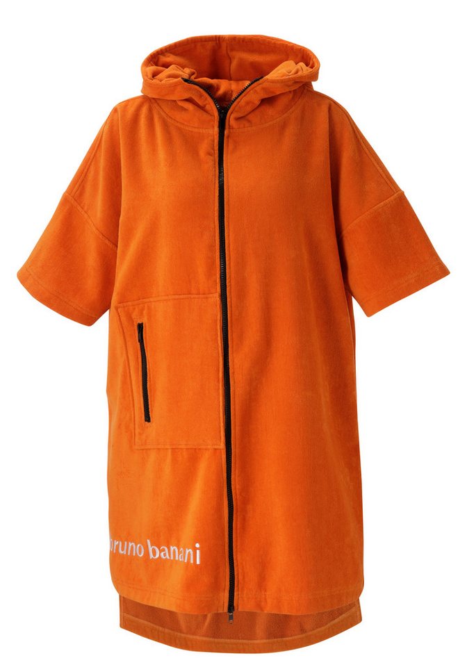 Bruno Banani Badeponcho Daniel, ideal für Sauna, Spa & im Urlaub, Damen & Herren, Midilänge, Frottier, Kapuze, 2-Wege Reißverschluss, Surfponcho, 100% Baumwolle, Frottee, Strand, Sport