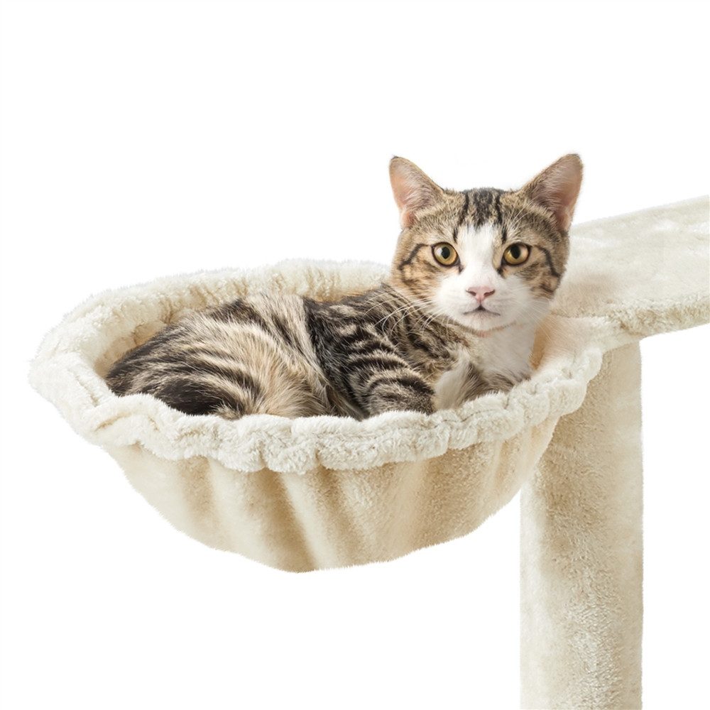 Yaheetech Kratzbaum 146 cm (H), Plüsch Kletterbaum Katzenbaum, mit 3 Aussichtsplattformen, für kleine und mittelgroße Katzen