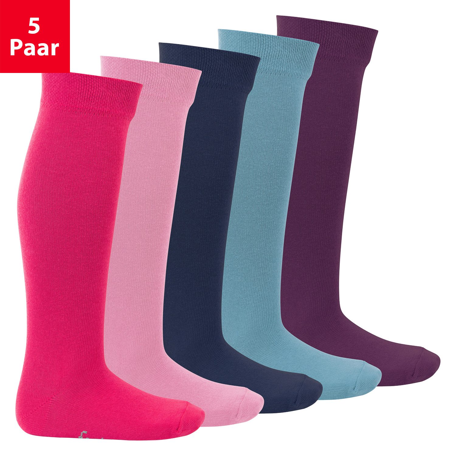 Footstar Langsocken EVERYDAY! 5 Paar Kinder Kniestrümpfe Lange Socken für Mädchen & Jungen