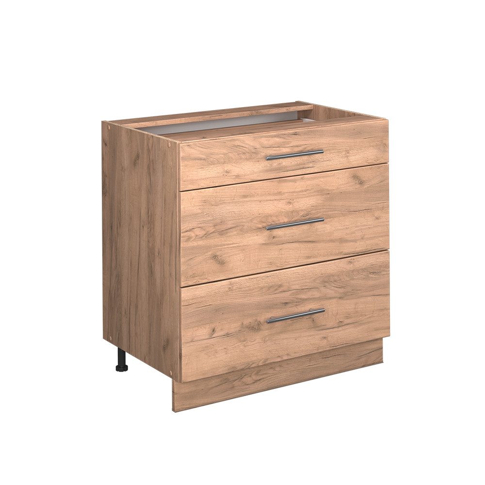 Vicco Unterschrank Fame-Line, Goldkraft Eiche/Goldkraft Eiche, 80 cm mit 3 Schubladen,... (1-St)