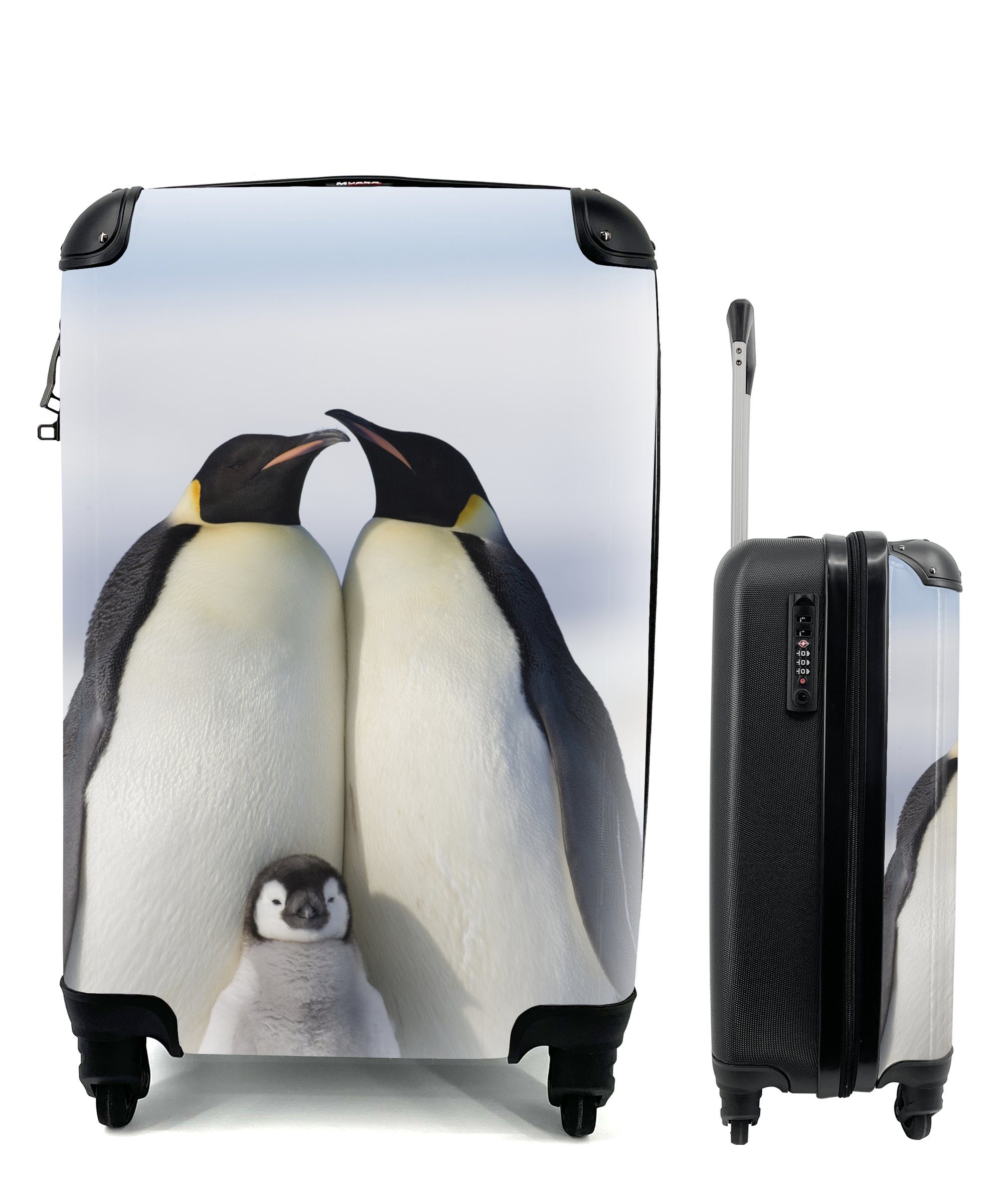 MuchoWow Handgepäckkoffer Pinguin - Familie - Schnee, 4 Rollen, Reisetasche mit rollen, Handgepäck für Ferien, Trolley, Reisekoffer