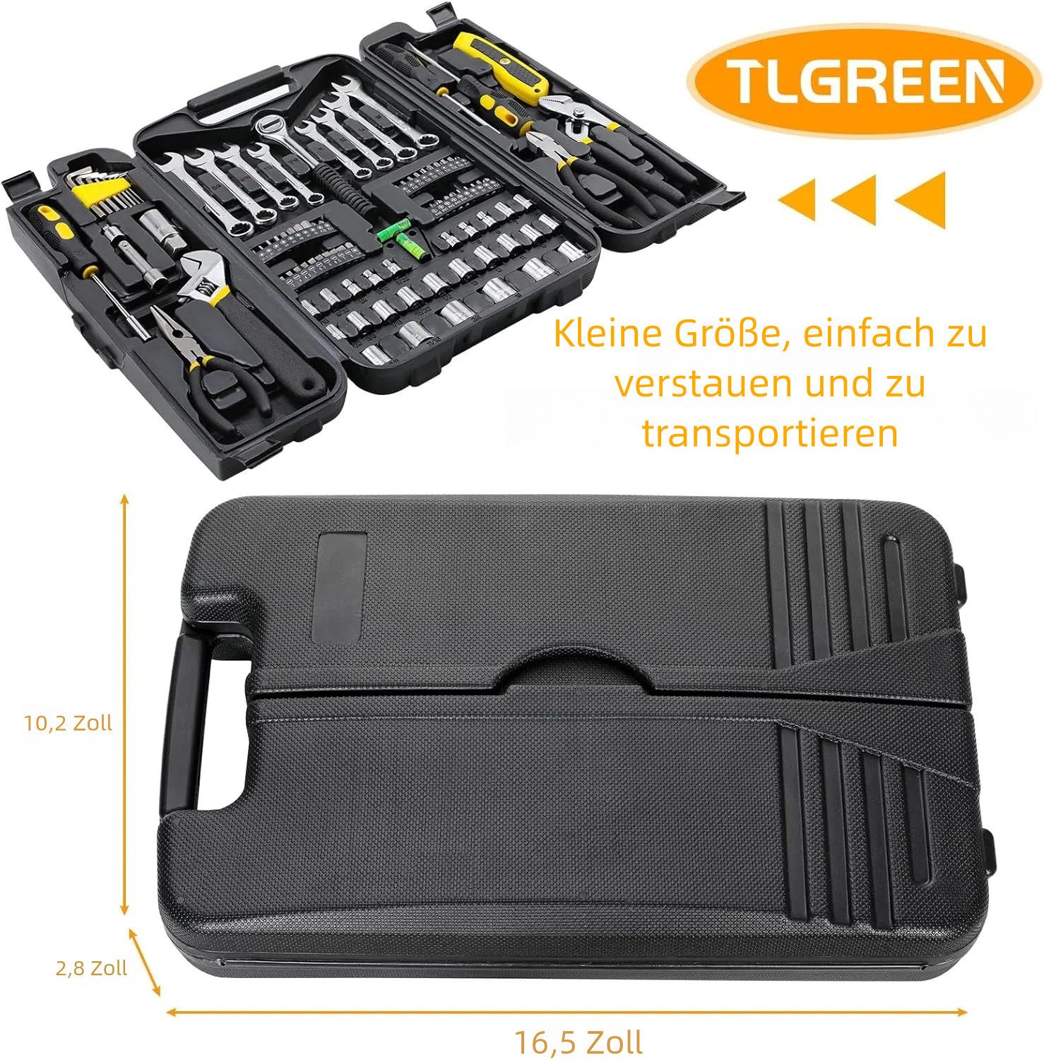 TLGREEN Werkzeugset 95-tlg Werkzeugkoffer,Steckschlüsselsatz, (Werkzeugset in Stabilem Kunststoffkoffer), Werkzeugsatz für Haushalt, Auto, DIY Reparatur